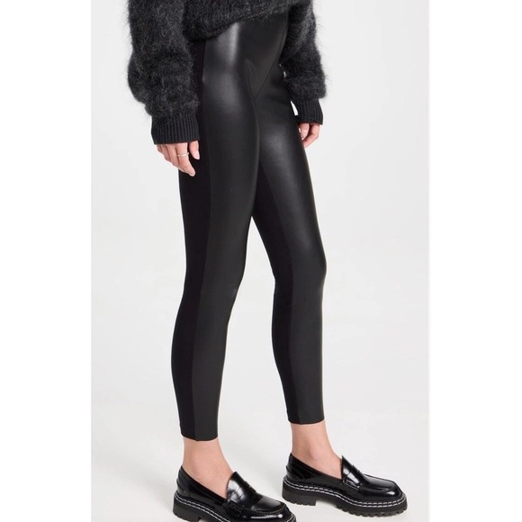 Wolford Jo Mixed Fabric Faux Leather Front Leggings US 14 EU 44 Black Slim - Picture 7 of 15